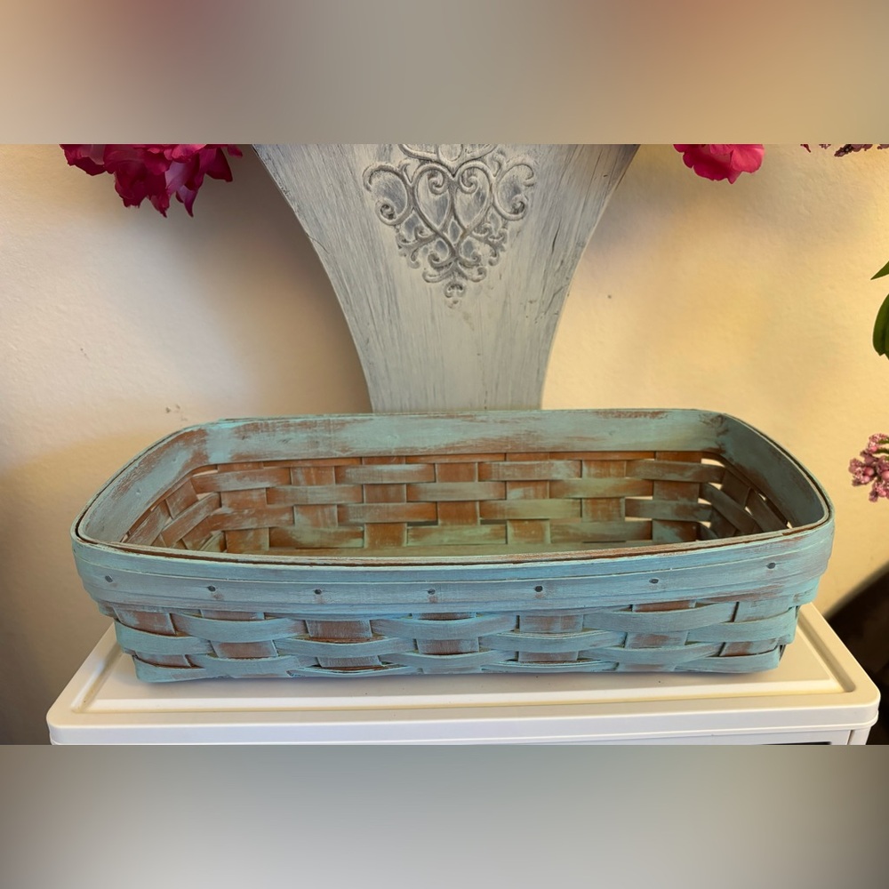 LONGABERGER Woven Bread Basket, Vintage 1989, Chalk Painted and Waxed